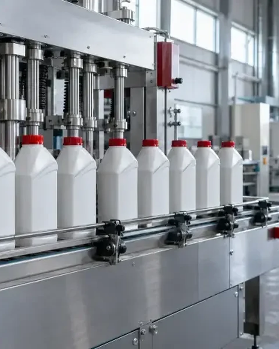 Etiketleme öncesi şişelerle private label yağ dolum hattı